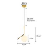 HJXDtech Luminaire Suspension avec abat-jour boule en verre blanc Lampe à suspension de plafond Loft Bar en métal doré, Cuisine Salon & Salle à manger Lustre (1-lumière)
