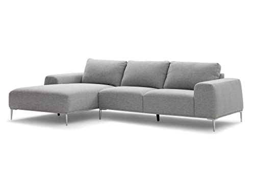 Vente-unique Canapé d'angle Gauche en Tissu et en Lin Gris Clair BRUNILDA