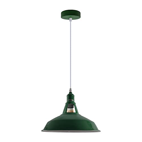 Générique Lampe à Suspension Industrielle, de Plafond en métal Vintage, éclairage Suspension, Abat-Jour, Lustre, luminaire, Suspendue loft pour Cuisine Restaurant (Vert) 30cmx30cmx16cm