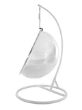 Kideo® Set complet : fauteuil suspendu avec structure et coussin, demi-coque, bulle transparent (structure : blanc/panier : transparent), coussin : blanc (1000 Snow))