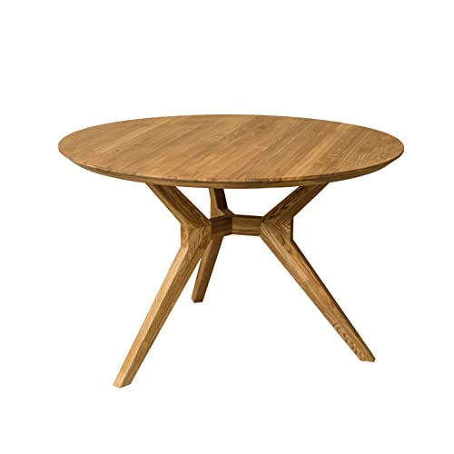 Nordic Story Table de salle à manger ronde en bois massif chêne idéal pour cuisine salon, meubles style nordique scandinave, 120 x 120 x 77 cm, chêne naturel