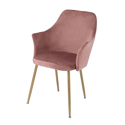 DORAFAIR Chaises pour Salle à Manger Confort en Velours Design Rétro Chaise scandinave, Fauteuil rembourré pour Salle à Manger avec Pattes en Métal en Finition Spray Gold,Rose