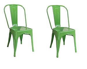 Fleda TRADING Chaise en métal de Style Industriel-Chic Package DE 2 Pieces Tolix Design Vert