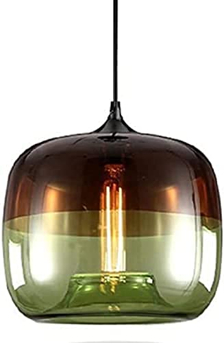 Suspension En Verre Rétro Double Couleur Globe En Verre Suspension E27 Lampes Suspendues À Tête Unique Réglable En Hauteur Pour Chambre Cuisine Île Restaurant,Vert,Pleasant63