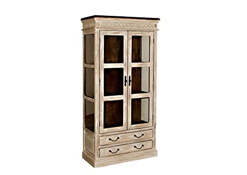 Vitrine - Bois Massif de manguier ciré (Blanc Antique) - Style Campagne Chic - Castle Antik #71 Vitrine - Bois Massif de manguier ciré (Blanc Antique) - Style Campagne Chic - Castle Antik #71
