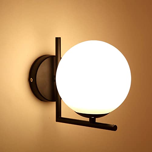 ZTTECH Applique Murale Boule en Verre Blanc, Globe en Verre Blanc avec Applique Murale à Base Noir pour Chevet (Noir) ZTTECH Applique Murale Boule en Verre Blanc, Globe en Verre Blanc avec Applique Murale à Base Noir pour Chevet (Noir)