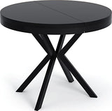 WFL GROUP Table à Manger Extensible Ronde - Table Style Loft avec Pieds en Métal - 90 à 170 cm - Table Carré Style Industriel pour Le Salon - Compacte - Noir - 100 cm