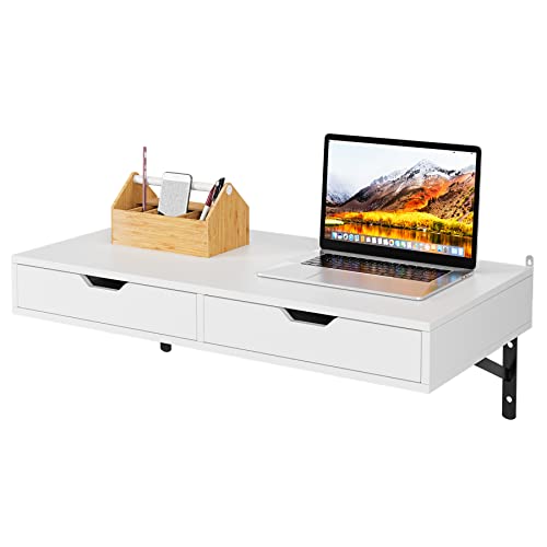 FOREHILL Bureau Mural Table Murale Étagère Suspendue avec 2 Tiroirs 2 Supports pour Chambre Salon Cuisine Couloir Blanc 80x40x40 cm FOREHILL Bureau Mural Table Murale Étagère Suspendue avec 2 Tiroirs 2 Supports pour Chambre Salon Cuisine Couloir Blanc 80x40x40 cm