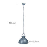 Relaxdays 10020870 Lampe à suspensions style industriel Shabby luminaire de plafond métal diamètre 40,5 cm LED, gris