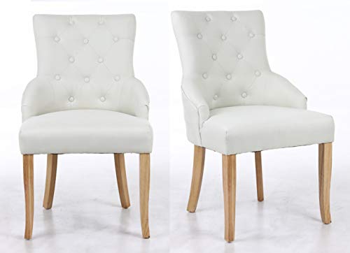 Neo® Lot de 4 chaises de salle à manger en tissu de lin avec dossier incliné et pieds en bois de chêne 44cm x 56cm x 93.5cm ecru