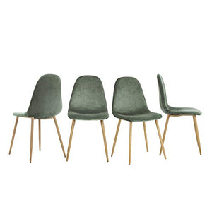 Lot de 4 Chaises de style Scandinave avec une assise et dossier recouverts de velours cactus, des pieds en métal avec finiton imitation chêne clair.