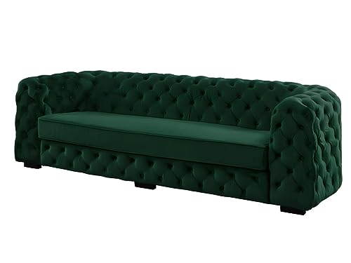 Canapé 3 Places Chesterfield Stanley - Velours Vert Sapin