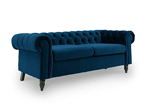 Deco In Paris Canapé Chesterfield 3 Places en Velours Bleu Winston Deco In Paris Canapé Chesterfield 3 Places en Velours Bleu Winston