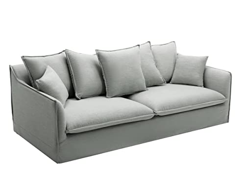 Vente-unique - Canapé 3 Places en Tissu et Lin Gris SANKA Vente-unique - Canapé 3 Places en Tissu et Lin Gris SANKA
