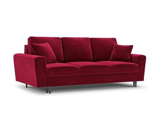 MICADONI - Canapé Convertible Moghan - 3 Places - Velours - Rouge MICADONI - Canapé Convertible Moghan - 3 Places - Velours - Rouge