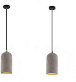 Mopoq 2 Pièces de béton industriel gris ciment suspendu E27 Vintage Retro Cuisine Salle à manger Chambre Lumière Pendentif ovale cylindrique en béton Suspension Hauteur ajustable Creative éclairage de