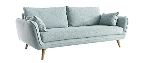 Miliboo Canapé scandinave 3 Places en Tissu Bleu Glacier et Bois Clair Creep