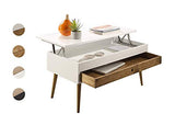 Hogar24 ES Table basse relevable style vintage avec tiroir coulissant en bois massif Blanc/bois naturel 100 x 50 x 47 cm