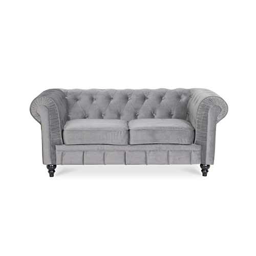 INTENSEDECO Canapé Chesterfield Velours 2 Places Altesse Argent INTENSEDECO Canapé Chesterfield Velours 2 Places Altesse Argent