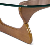 Noguchi Table Basse en Verre Triangulaire Table d'extrémité en Verre Vintage, Base en Bois Massif et Plateau en Verre Transparent Table d'extrémité Moderne pour Le Salon, Le Patio ou Le Bureau.