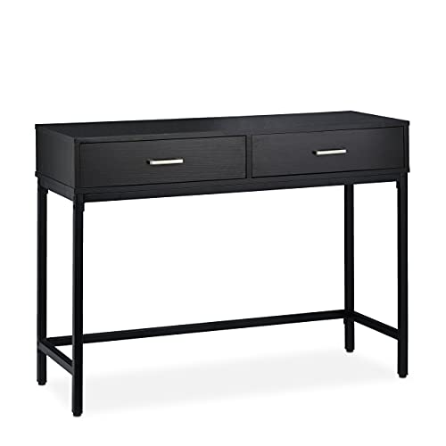 Relaxdays Table Console, Meuble d’appoint 2 tiroirs, HLP 81 x 110 x 42 cm, étroit, Couloir & Salon, Gain de Place, Noir