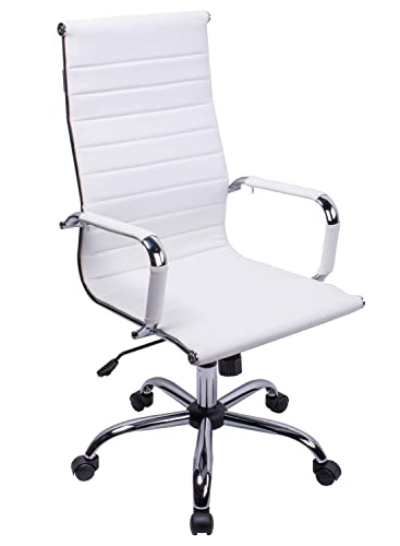 Exofcer Chaise de Bureau Blanc Cuir PU Haute Dossier incurvé Home Executive Ordinateur Pivotant Fauteuil de Bureau (Blanc)