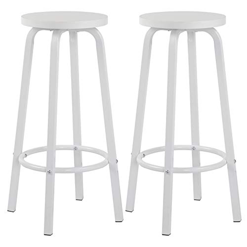 WOLTU 2 X Tabourets de Bar Bistro Tabouret Assise Rond en MDF et métal,Blanc BH237ws-2