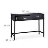 Relaxdays Table Console, Meuble d’appoint 2 tiroirs, HLP 81 x 110 x 42 cm, étroit, Couloir & Salon, Gain de Place, Noir