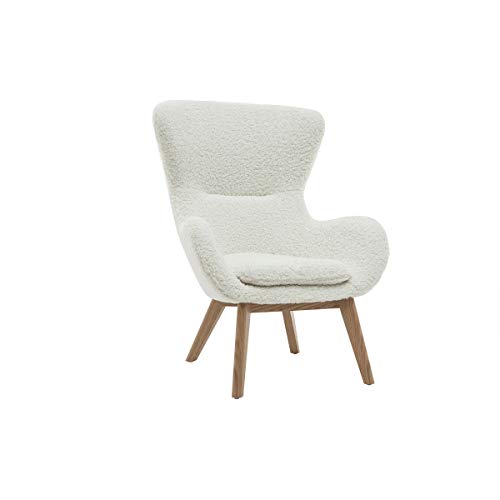 Miliboo Fauteuil scandinave en Tissu Effet Peau de Mouton Blanc et Bois Clair ESKUA Miliboo Fauteuil scandinave en Tissu Effet Peau de Mouton Blanc et Bois Clair ESKUA