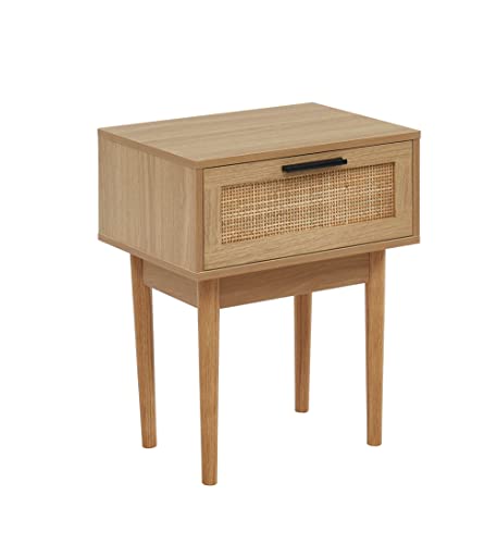 Table De Chevet Amana Chêne & Cannage Rotin - 40 Cm Bohème Chic Avec Tiroir