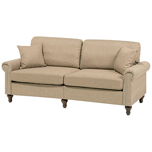 Canapé Fixe 3 Places Tapissé en Tissu Beige avec Clous Décoratifs pour Salon au Style Moderne Beliani Canapé Fixe 3 Places Tapissé en Tissu Beige avec Clous Décoratifs pour Salon au Style Moderne Beliani