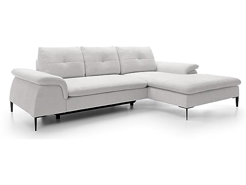Vente-unique - Canapé d Vente-unique - Canapé d'angle Droit Convertible en Tissu Bouclette Blanc JOLESA