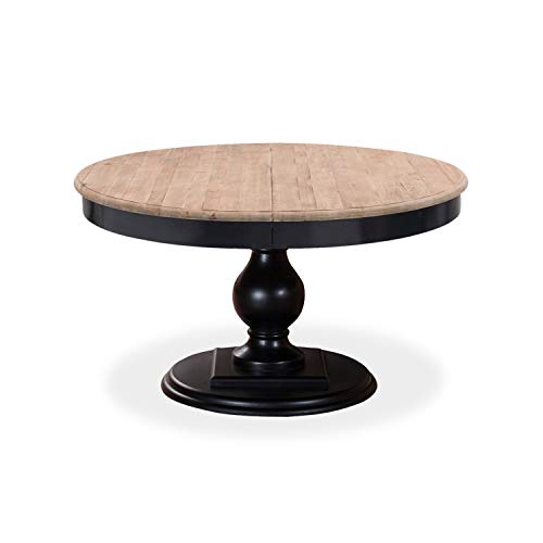 INTENSE DECO Table Ronde Extensible en Bois Massif Héloïse Bois Naturel et Pied Noir INTENSE DECO Table Ronde Extensible en Bois Massif Héloïse Bois Naturel et Pied Noir