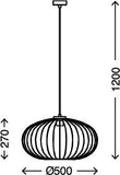 BRILONER Leuchten Lampes suspension, lampe suspension 1 flamme, lampe suspension rétro/vintage, Acier noir, 1x E27, max. 60 Watt, noir, 500x500x1200mm (LxLxH)