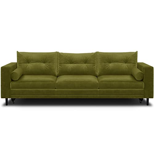HOMIFAB Canapé 3 Places Convertibles en Velours Vert Olive - Collection Viktor HOMIFAB Canapé 3 Places Convertibles en Velours Vert Olive - Collection Viktor