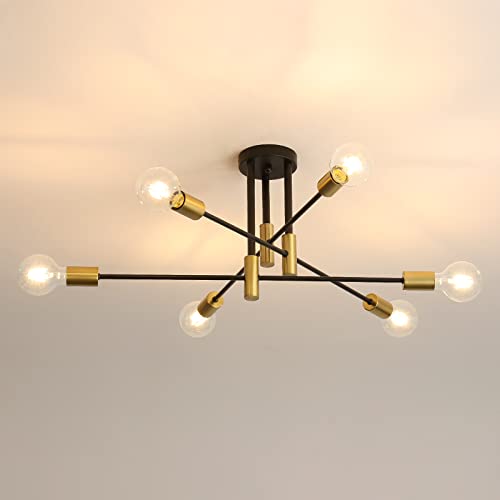 DAXGD Plafonnier Industriel, Lampe de plafond, Lustre industriel E27, 6-Luminaire suspension pour Chambre à coucher Salon (ampoule non incluse)
