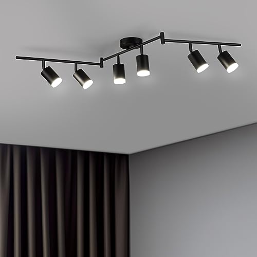 Bojim Plafonnier 6 Spots Orientable, Luminaire Plafonnier LED Pivotants, Moderne Spots de Plafond Noir Mat Plafonnier Spot GU10 pour Cuisine Couloir Salon Chambre Coucher, Sans Ampoule