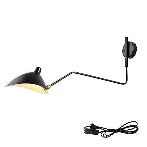VOMI Applique Murale Industrielle Interieur RéTro Lampe Murale Avec Interrupteur Spots Muraux Orientable Bras RéGlable Extensible à Long Rotatif Abat-Jour E27 Lampe de Mur Avec Prise, Noir,95*40cm