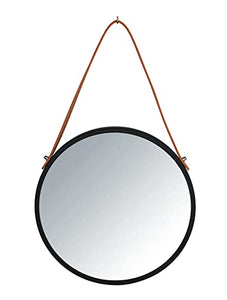 WENKO Miroir mural Borrone rond, miroir avec cadre métallique noir et bretelle de suspension, miroir décoratif au design Vintage, verre/métal, Ø 30 cm, noir
