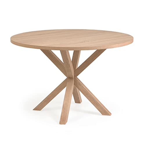 Kave Home - Table ronde Full Argo en mélamine Finition naturelle Pieds en acier Effet bois Ø 119 cm