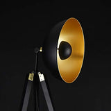 Lampadaire Lampe à Pied Trépied Métal Bois Noir Cuivre 1 x E27 148 cm