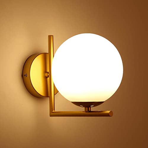 ZTTECH Applique Murale Boule En Verre Blanc Avec Base Dorée - Lampe Chevet Élégante