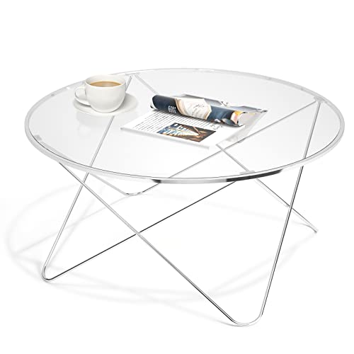SICOTAS Table Basse Ronde, Table de Salon en Verre Trempé Table Basse Moderne avec Cadre en Métal pour Le Salon, la Salle à Manger, la Décoration Intérieure, 80 x 80 x 40 cm,Argenté SICOTAS Table Basse Ronde, Table de Salon en Verre Trempé Table Basse Moderne avec Cadre en Métal pour Le Salon, la Salle à Manger, la Décoration Intérieure, 80 x 80 x 40 cm,Argenté
