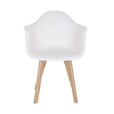 Colourliving Lot de 2 chaises de Cuisine en Plastique Style rétro avec accoudoirs et Pieds en Bois Massif Blanc