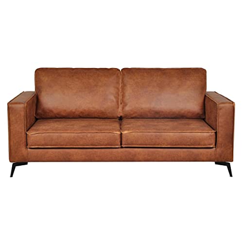Canapé Vintage 3 Places Cuir Marron Cognac Aspect Vieilli et métal Noir Sonny Canapé Vintage 3 Places Cuir Marron Cognac Aspect Vieilli et métal Noir Sonny