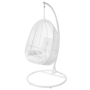 Tousmesmeubles Chaise Suspendue Acier/Rotin Blanc - AVATORU n°2 - L 102 x l 102 x H 190 - Neuf