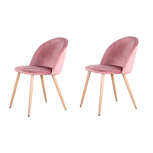 GrandCA HOME Lot de 2 Chaises de Salle à Manger en Velours, Chaises de Cuisine avec Coussin de Siège en Velours Doux, Chaises de Salle à Manger Latérales Rembourrées pour Salon, Rose