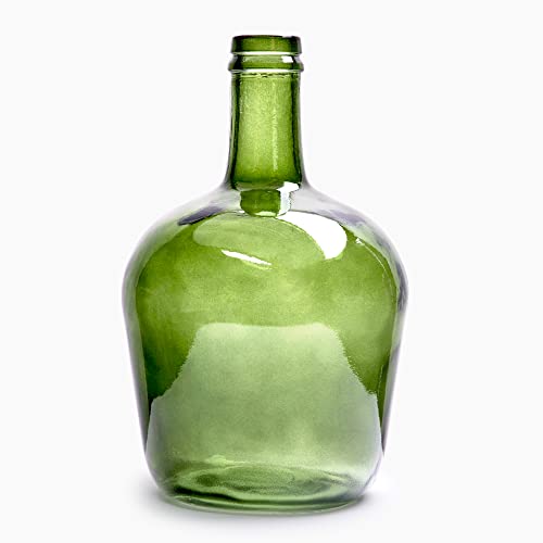 Vase Dame Jeanne 4L en Verre Lisse Couleur Vert Olive - Bouteille ou Carafe en Verre de Style Méditerranéen pour la Décoration de la Maison ou du Jardin comme Vase