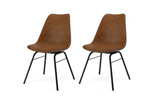 Tenzo 3235-260 Designer Lot de 2 chaises, Marron/Noir, Coque en polypropylène garnie de mousse, recouverte de polyuréthane look vintage. Pieds en acier laqué, 83,5 x 48,5 x 54 cm (HxLxP)