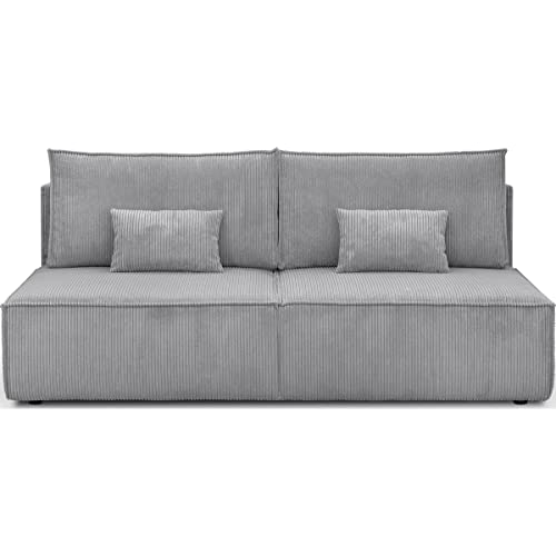 HOMIFAB Canapé Convertible 3 Places avec Coffre de Rangement en Velours côtelé Gris Clair - Milla